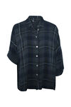 Plaid Button Up T-Shirt with Roll Tab Sleeve, Charcoal, original image number 0