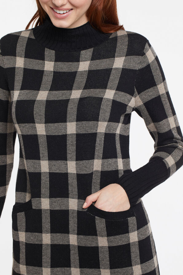 Checkered Turtleneck Sweater Dress, Taupe, original image number 2