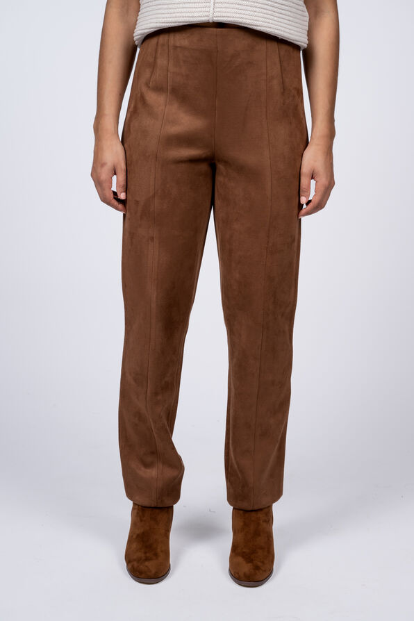 Pull-On Faux Suede Pants, Brown, original image number 1
