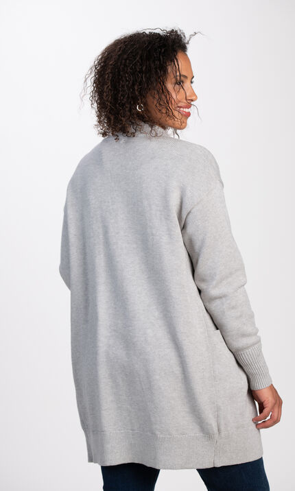 Mid-Length Knit Cardi w/ Pockets , Grey, original