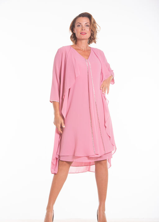 Knee-Length Chiffon Dress w/ Matching Cardigan, Pink, original