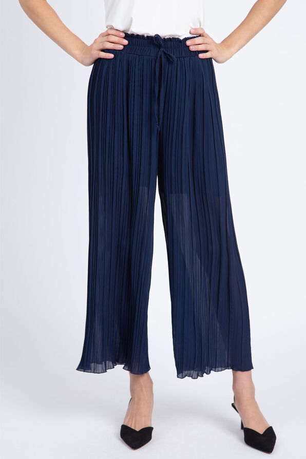 Pleated Chiffon Wide Leg Trousers , Navy, original image number 0