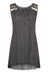 Striped Sleeveless Top with Polka Dot Chiffon Shoulder, Black, original image number 0