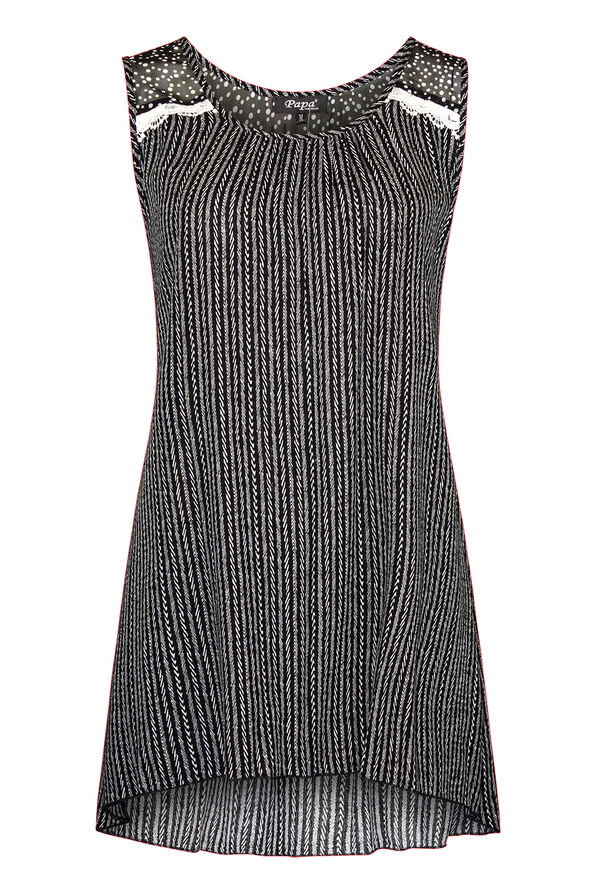 Striped Sleeveless Top with Polka Dot Chiffon Shoulder, Black, original image number 0