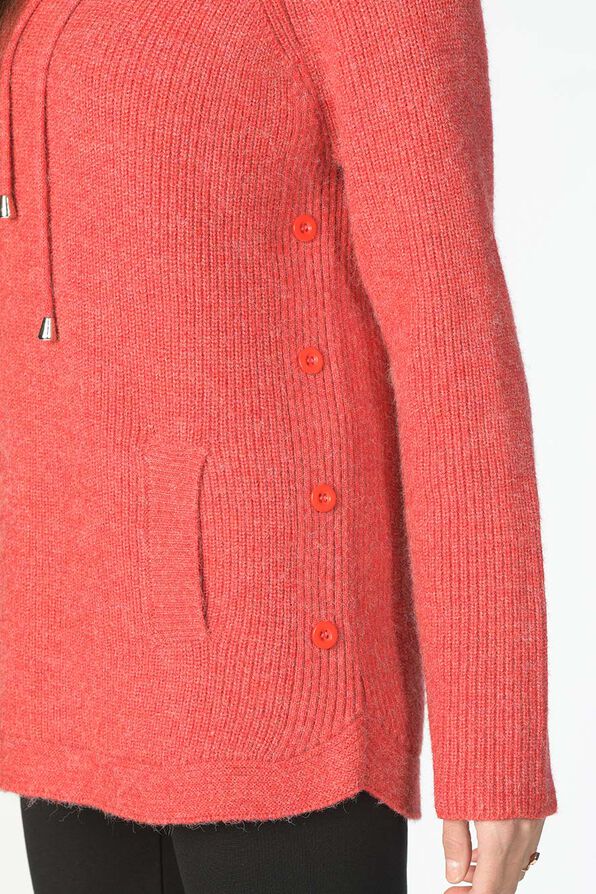 High-Neck Side-Buttoned Sweater, Red, original image number 1