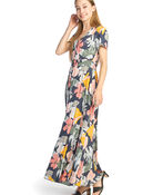 Floral Short Sleeve Maxi Dress, Navy, original image number 0