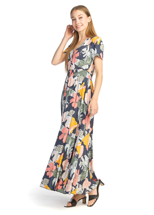 Floral Short Sleeve Maxi Dress, Navy, original