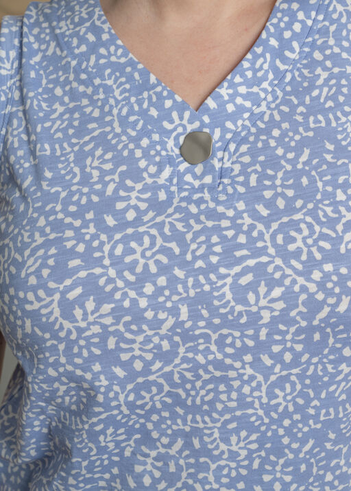 Sleeveless V-Neck Top w/ Button, Blue, original