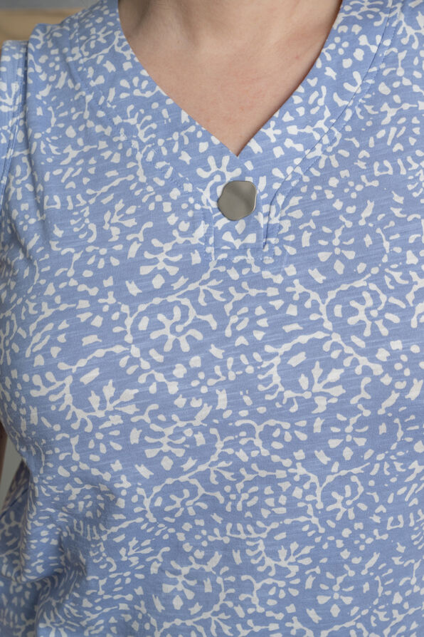 Sleeveless V-Neck Top w/ Button, Blue, original image number 1