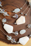 Stone & Bead Layered Necklace Set, White, original image number 2