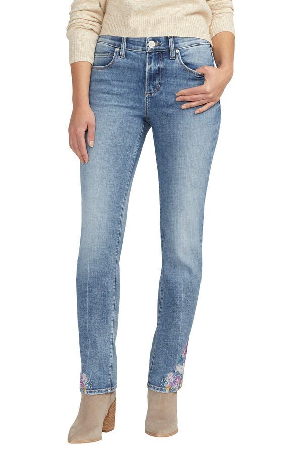 Ruby Straight-Leg Embroidered Jeans, Denim, original image number 0