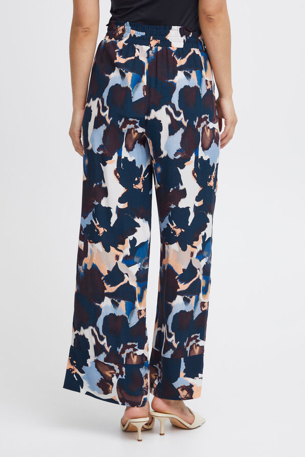 Wide Leg Pull-On Printed Trousers, Blue, original image number 1