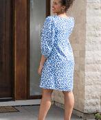 Elbow Sleeve Polka-Dot Midi Dress, Blue, original image number 1