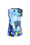 Abstract Print Sleeveless Top with Keyhole Neckline, Blue, original image number 1