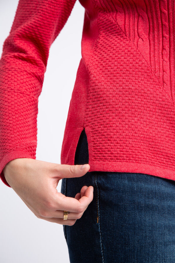 Crewneck Cable Knit Sweater , Red, original image number 3