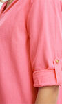 Notched V-Neck Linen Blend Top, Pink, original image number 3