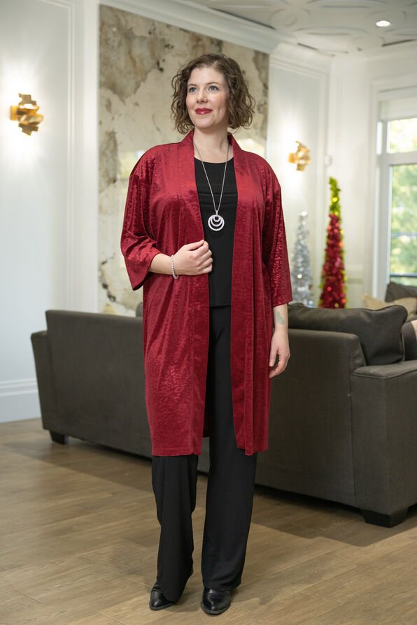 Textured Solid Red Kimono, Wine, original image number 0
