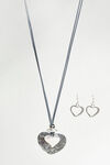 Long Heart Pendant Necklace Set, Silver, original image number 0