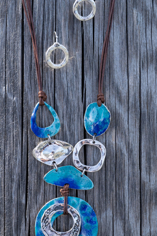Hammered Turquoise Necklace Set , Multi, original image number 0