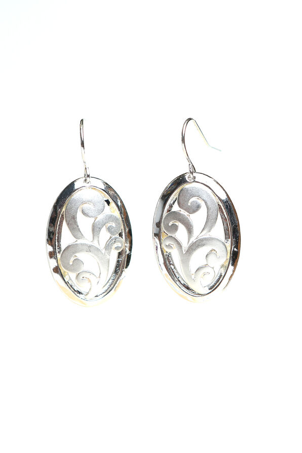 Oval Swirl Earrings, Silver, original image number 0