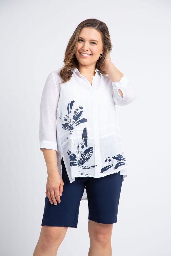 ¾ Sleeve Button-Down Blouse, White, original image number 0
