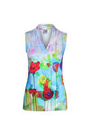 V-Neck Sleeveless Top in Watercolour Print, Turquoise, original image number 0