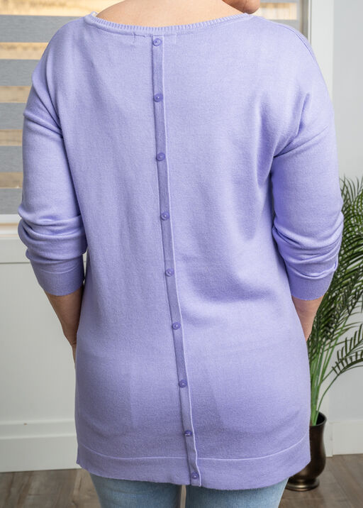 ¾ Sleeve Button Back Sweater, Lavender, original