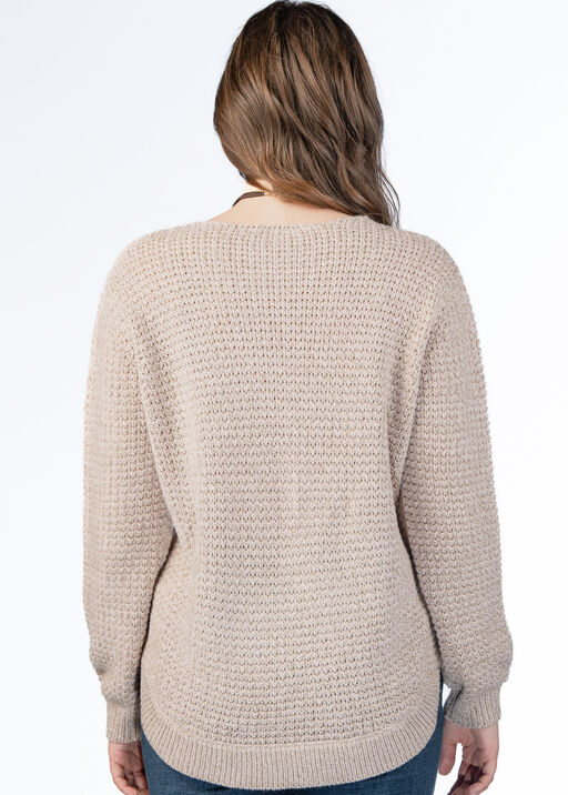 Cable-Knit Shirt-Tail Sweater , Pink, original