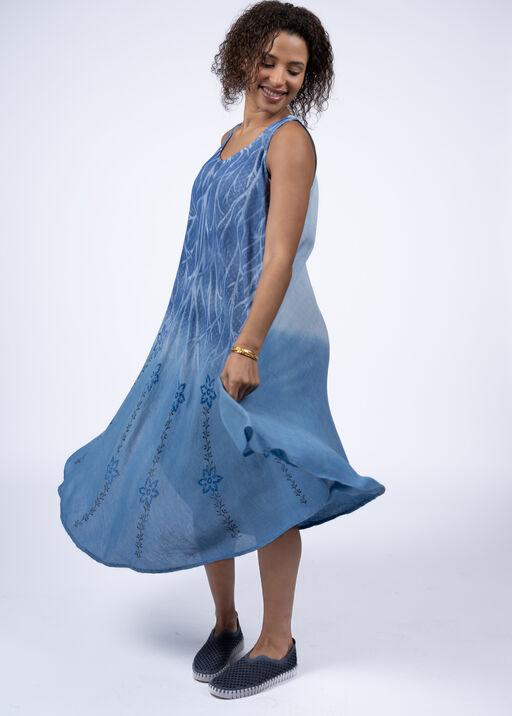 Sleeveless Midi Tie-Dye Dress, Blue, original