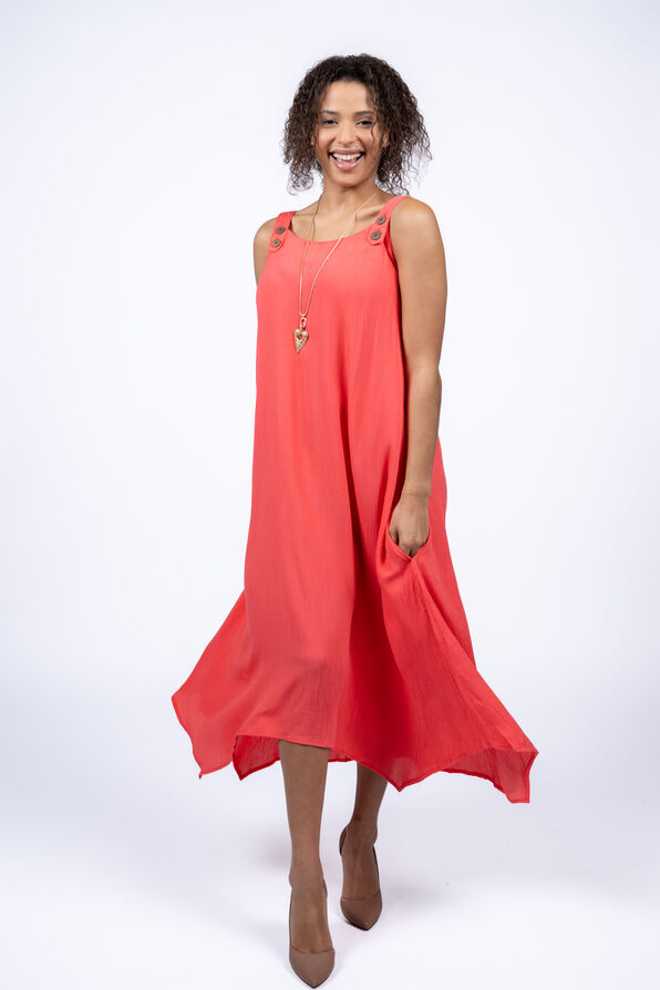 Sleeveless Midi Dress, Coral, original image number 0