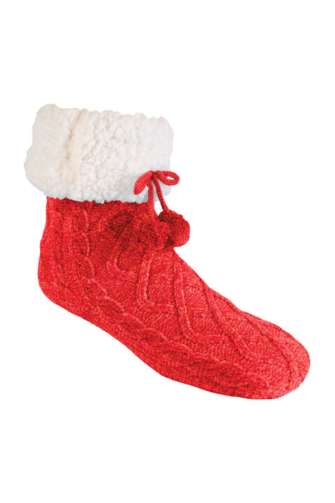 Chenille Slipper Socks , Red, original