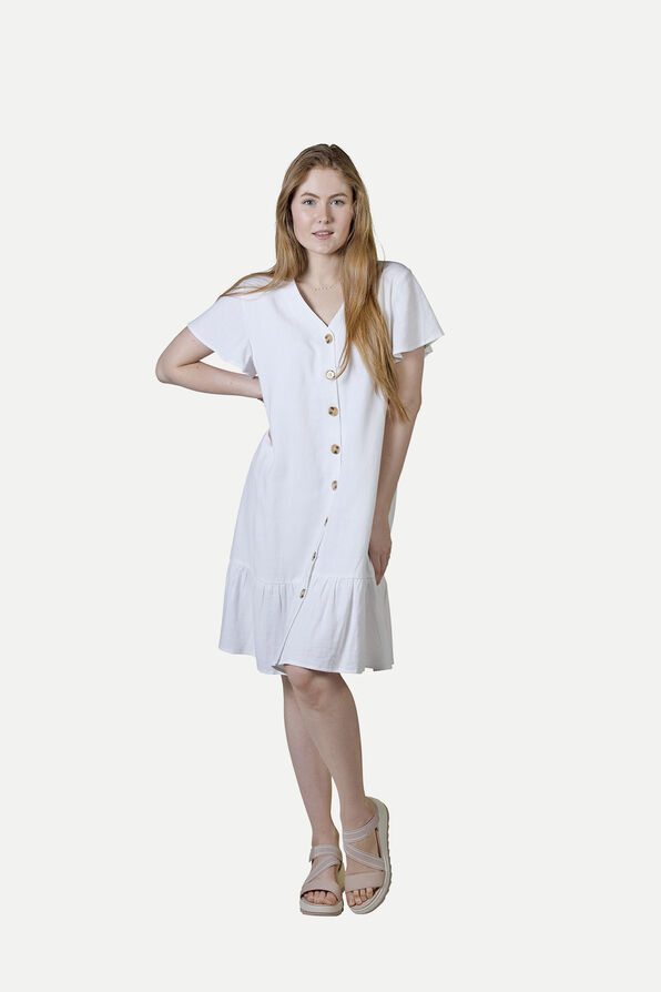 Flutter Sleeve Button Front Dress, White, original image number 1