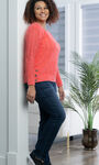 Long-Sleeved Crewneck Sweater with side buttons, Red, original image number 2