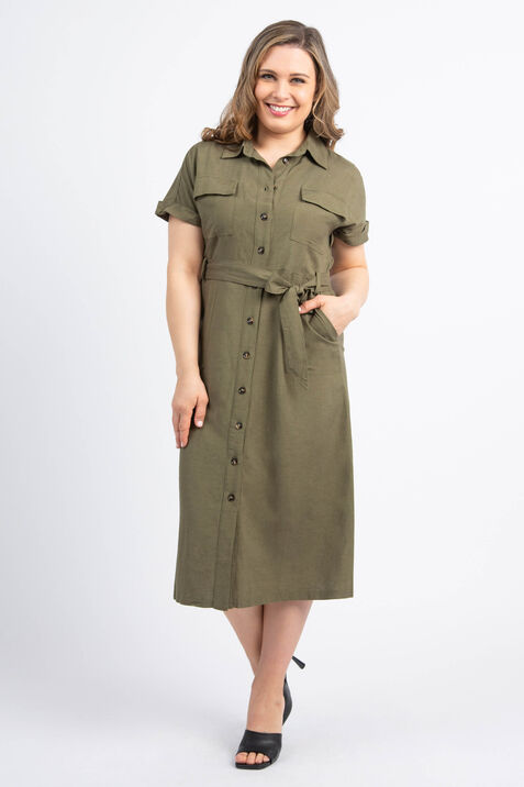 Cap Sleeve Midi Shirt Dress, Olive, original