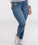 Basic Pull-On Knit Taper-Leg Stretch Jegging Jeans, Blue, original image number 3