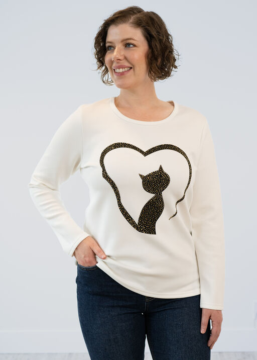 Cat Rhinestones Graphic Shirt, Off White, original