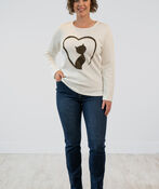 Cat And Heart With Gold Rhinestones Graphic Silhouette Shirt, Off White, original image number 2