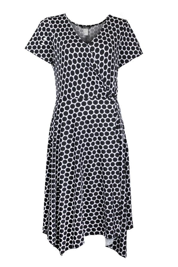Short Sleeve Wrap Dress, Black, original image number 0