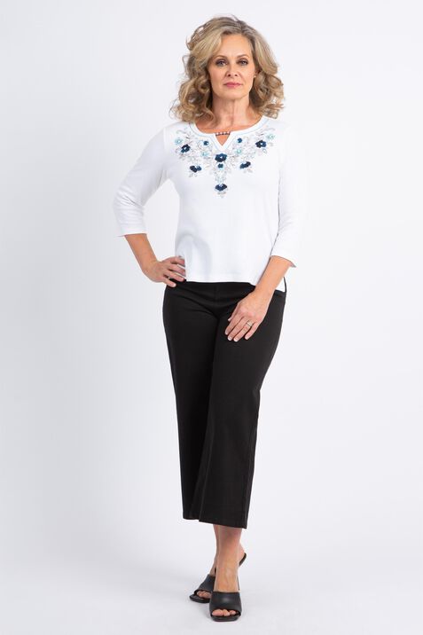 ¾ Sleeve Floral Embroidered Top, White, original