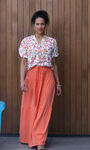100% Cotton Tiered Maxi Skirt, Coral, original image number 0