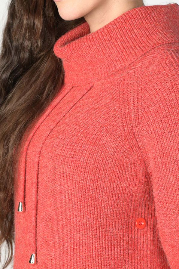 High-Neck Side-Buttoned Sweater, Red, original image number 2