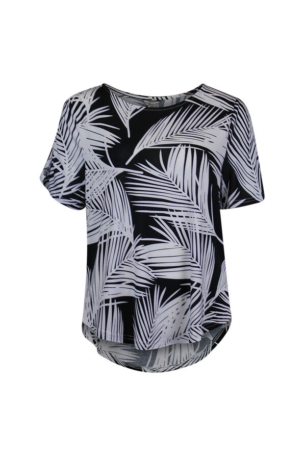 Printed Short Sleeve Top with Slit and Twist, , original image number 0