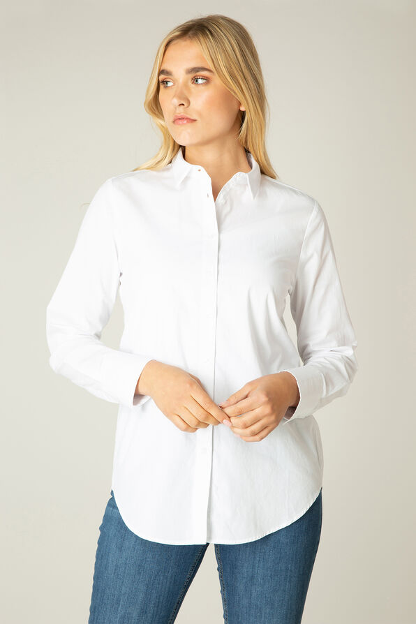 Long Sleeve Button-Up Blouse , White, original image number 0