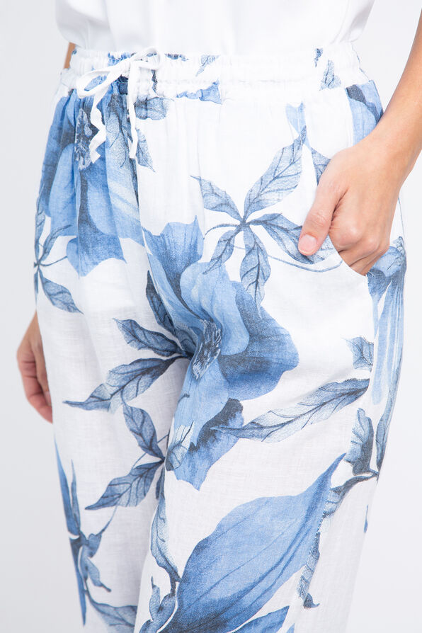 Pull-On Floral Linen Pants, Blue, original image number 3