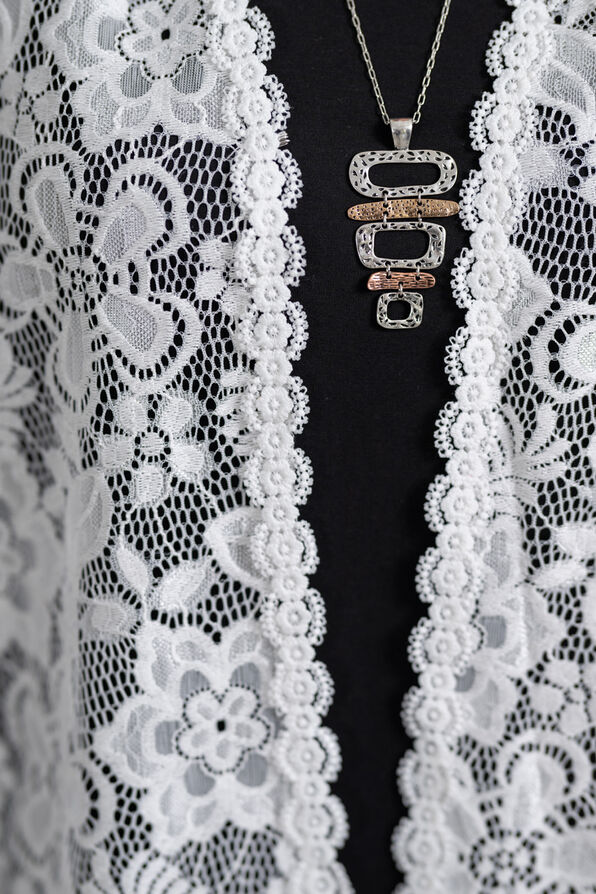 ¾ Sleeve Lace Cardigan, White, original image number 2