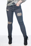 Leopard Cut-Out Rhinestones Black Jeans, Black, original image number 0