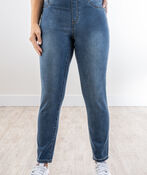 Basic Pull-On Knit Taper-Leg Stretch Jegging Jeans, Blue, original image number 1