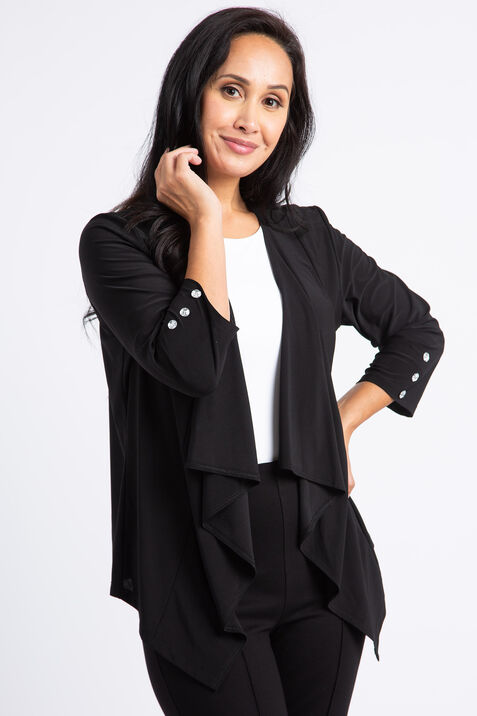 ¾ Sleeve Open Front Cardigan w/ Crystal Buttons, Black, original