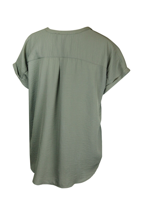 Split Neck Cap Sleeve Blouse, Green, original image number 1