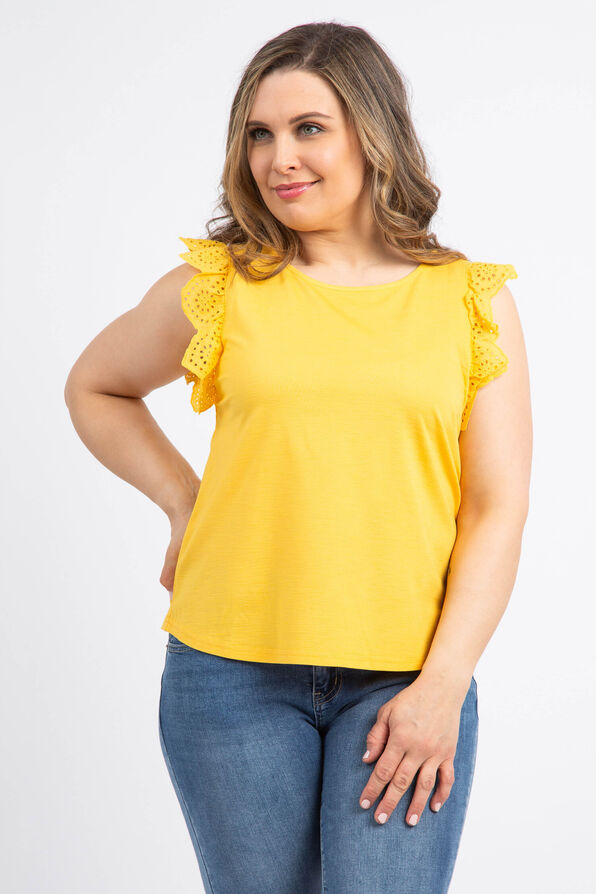 Crochet Sleeve Top, Yellow, original image number 0